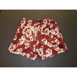 Quiksilver Shorts Mens M Red White Volley Elastic Waist Drawstring Swim Casual